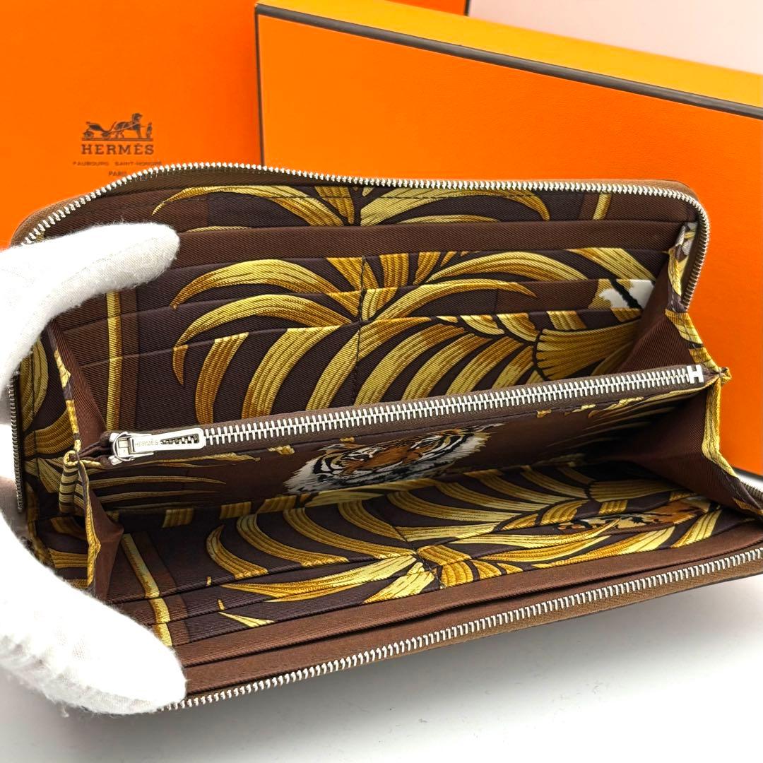 ☆美品☆箱付☆エルメス 長財布 アザップロングシルクイン ライトブラウン 茶