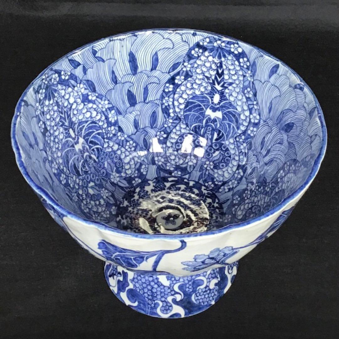 谷中耀子　染付大鉢　径25.5cm 高19.5cm個展作品