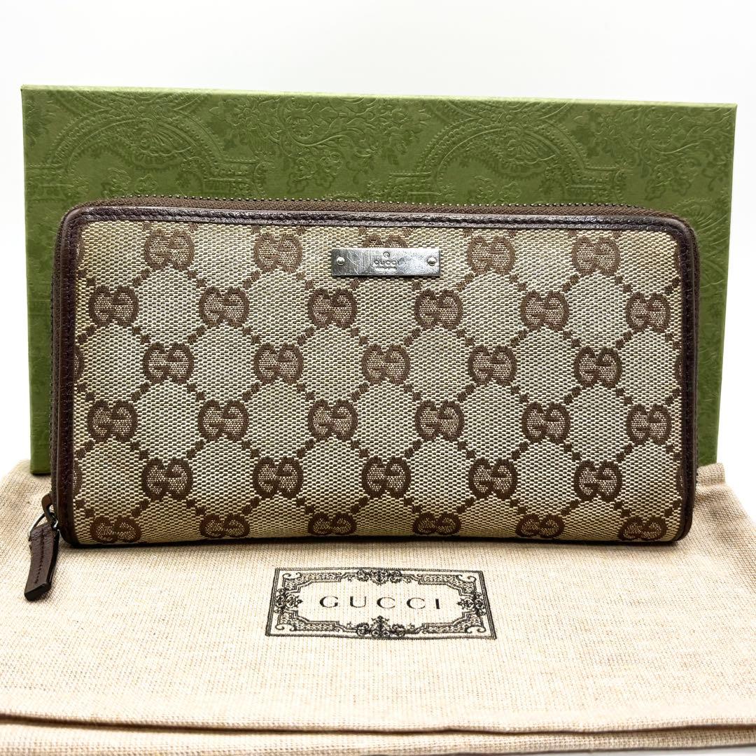 ✨美品✨GUCCI 長財布　GGキャンバス GG柄　ラウンドファスナー　ブラウン