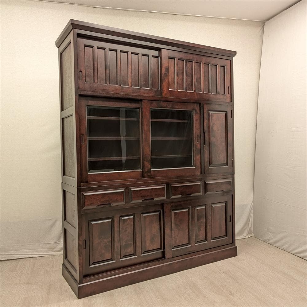 都城民芸　引き戸　幅 150　水屋箪笥　食器棚　キッチンボード　キャビネット