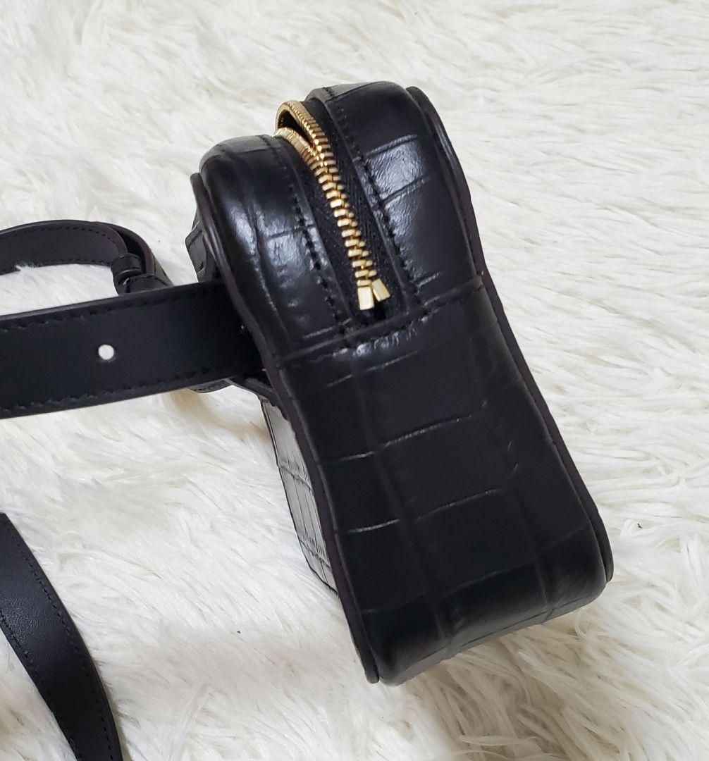 ■未使用に近い フルラ クロコ ウエストバッグ ボディバッグ レザー ブラック