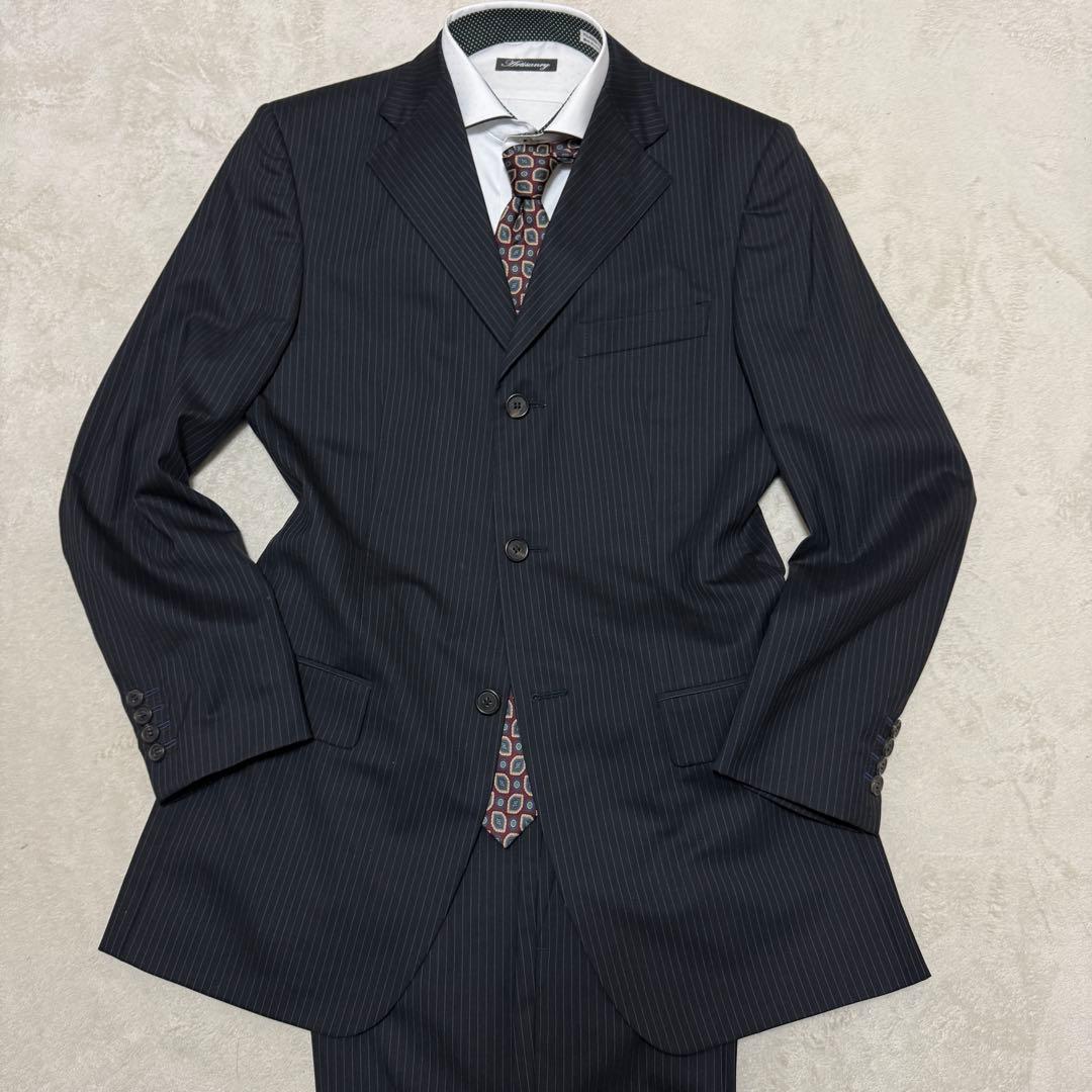 美品　グッチ　スーツセットアップ　ストライプ　黒　M位