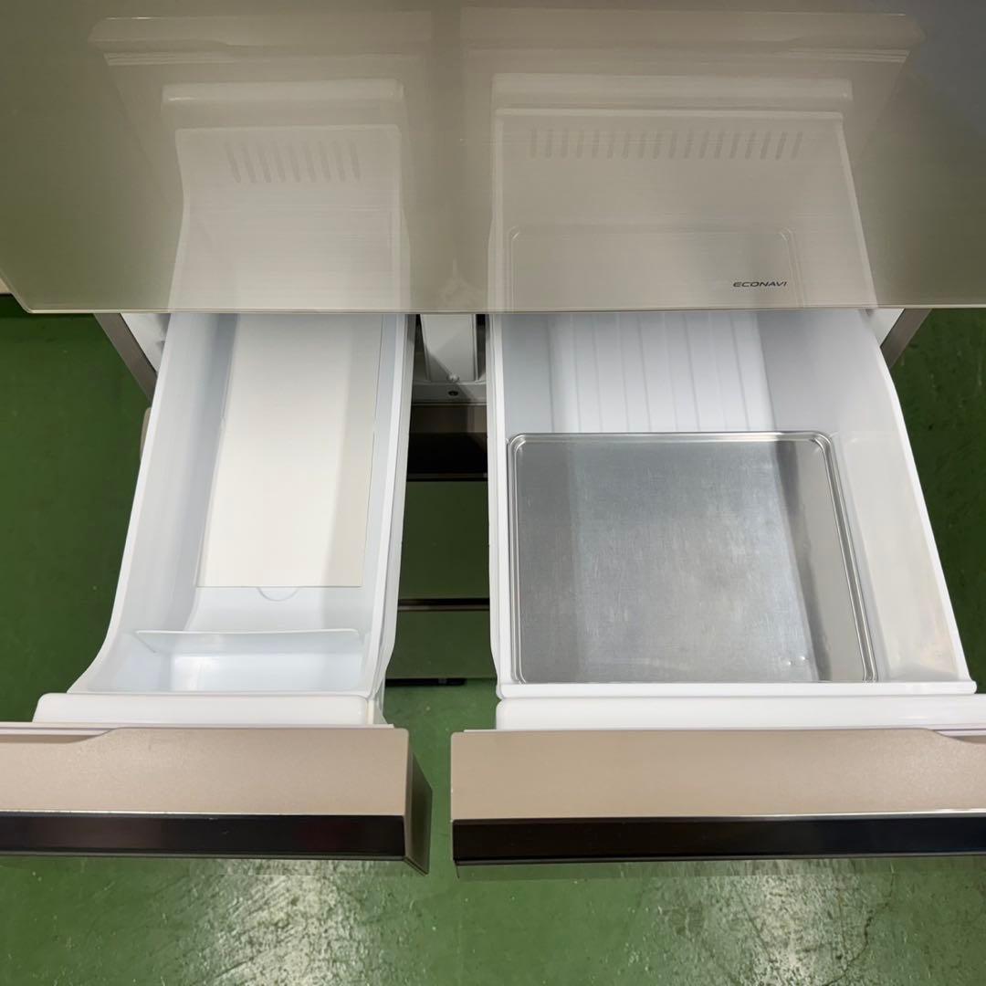 91 大型冷蔵庫　400L強　右開き　自動製氷機付　美品　家庭向　ガラストップ