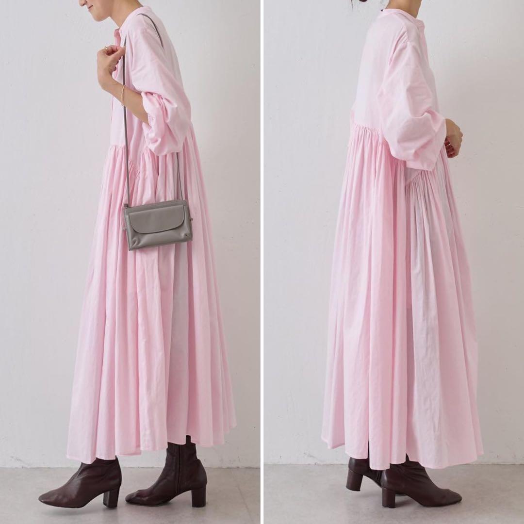 BEARDSLEY✨ギャザーロングワンピース　ゆったり　洗える　グレー　綿100