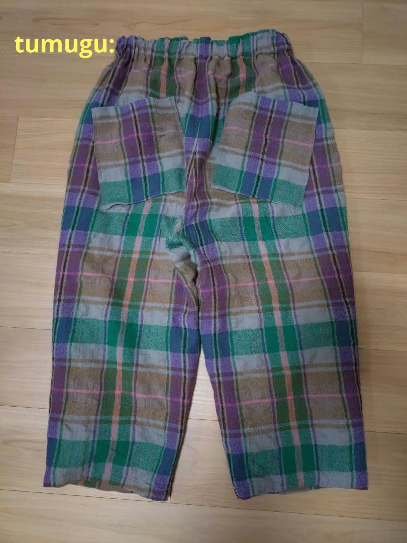 ポ*メ様 tumugu:ツムグ■ウールコットンチェックパンツ☆GREEN系