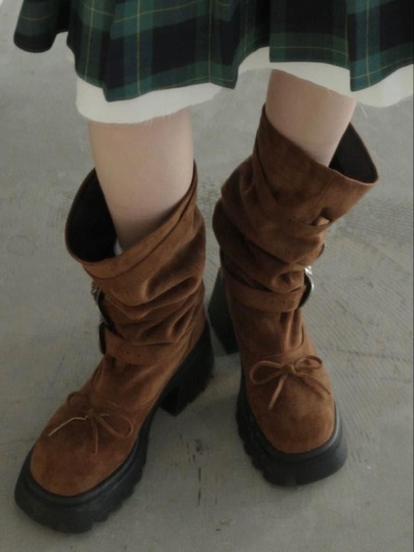 idem ブラウン スエード ロングブーツ 厚底