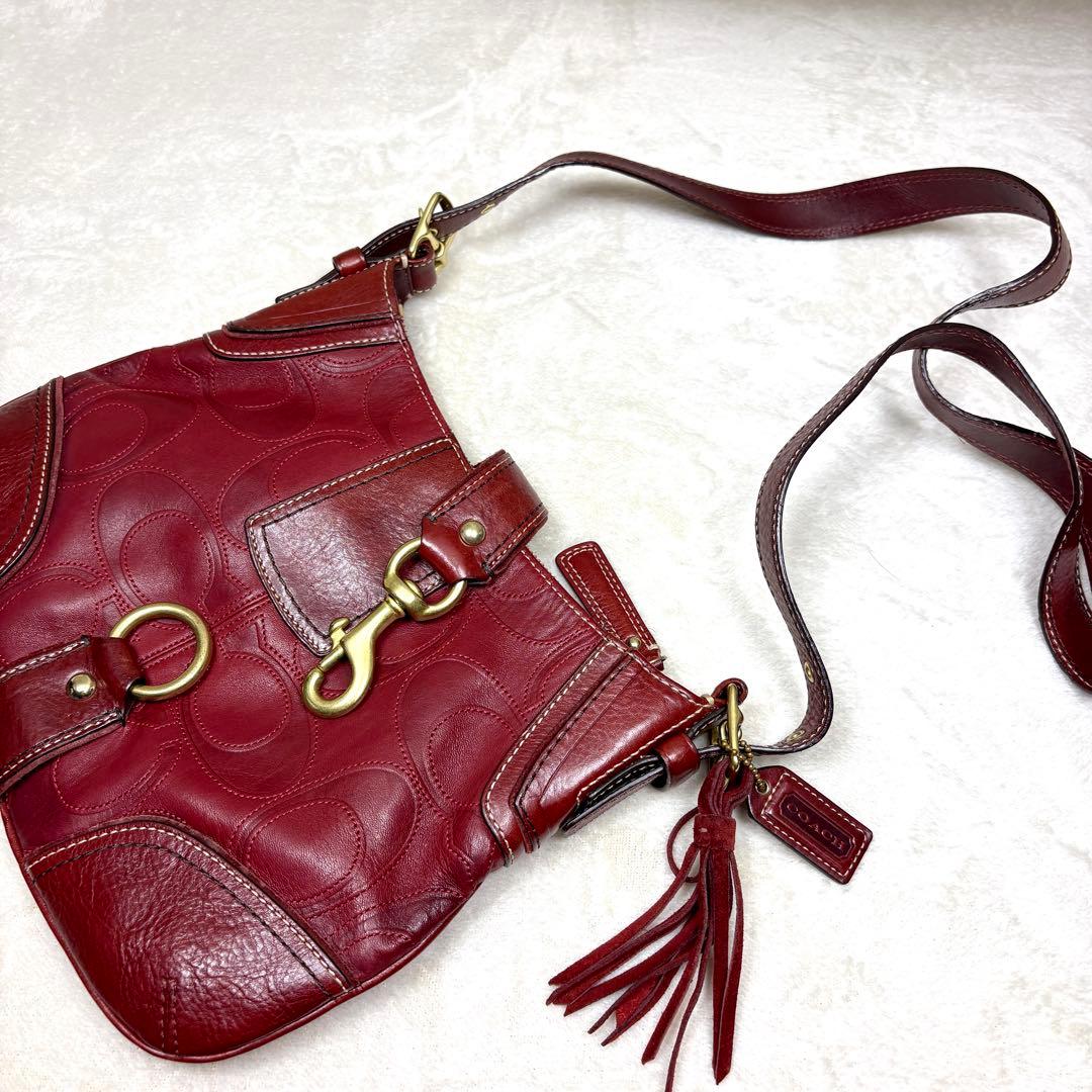 Coach Shoulder Bag Leather wine red 赤