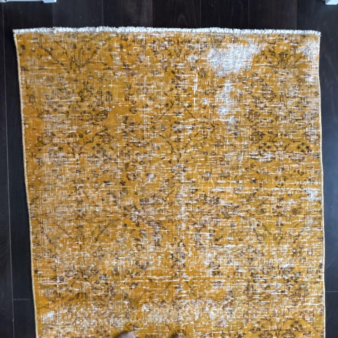 トルコ　オーバーダイ　ヴィンテージラグ　イエロー　シャビー