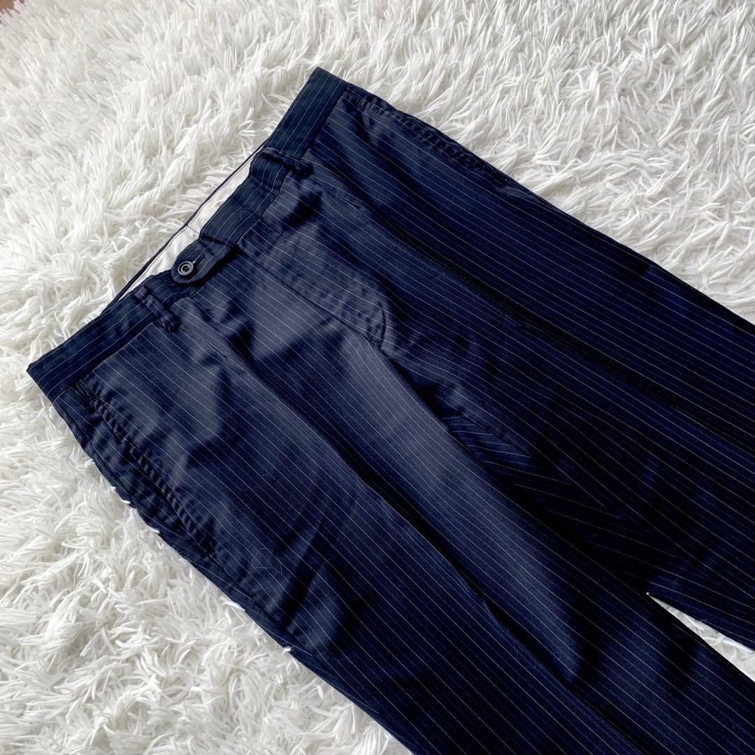 【極美品】バーバリーロンドン 高級 シルク混 ストライプ スーツ L ネイビー