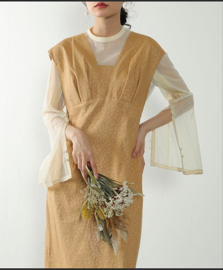 イエロードレス・ブラウスセット 結婚式参列1度着用 美品、ヨレなし、しっかり生地