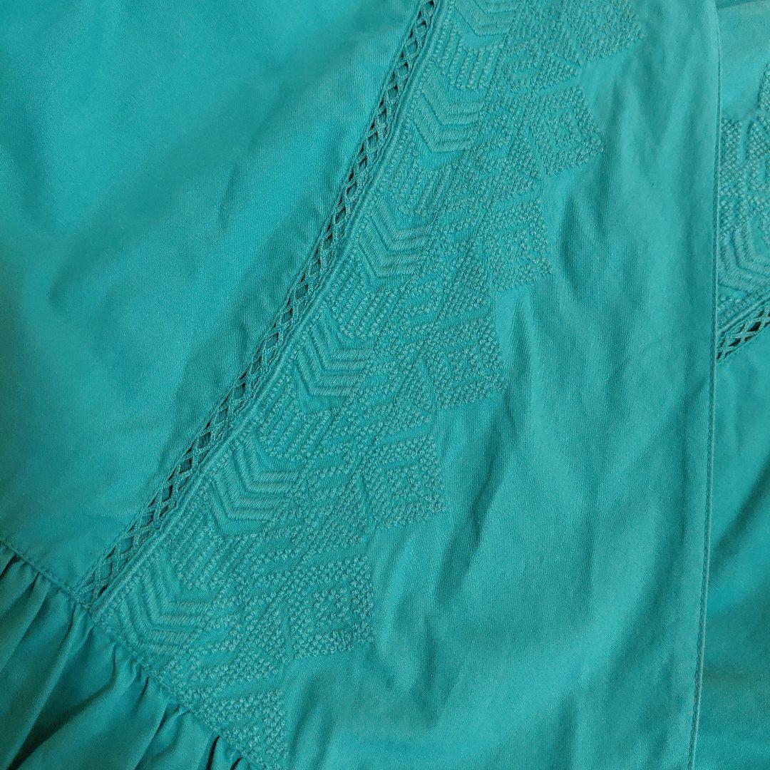 美品✨ヌキテパ　ワンピース　カシュクール 刺繍　ロング丈　ターコイズ