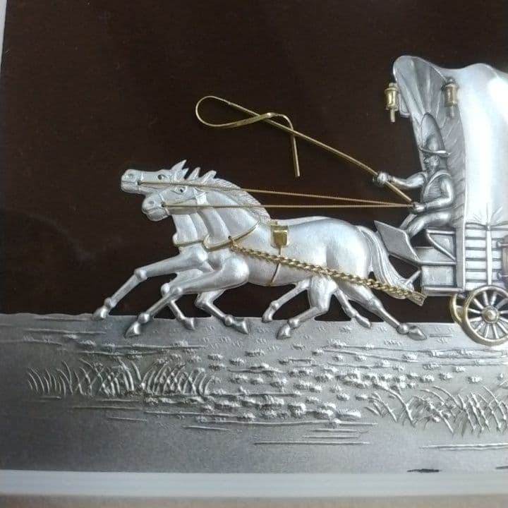 貴金属工芸品レリーフ　“幌馬車” 武比古　純銀製