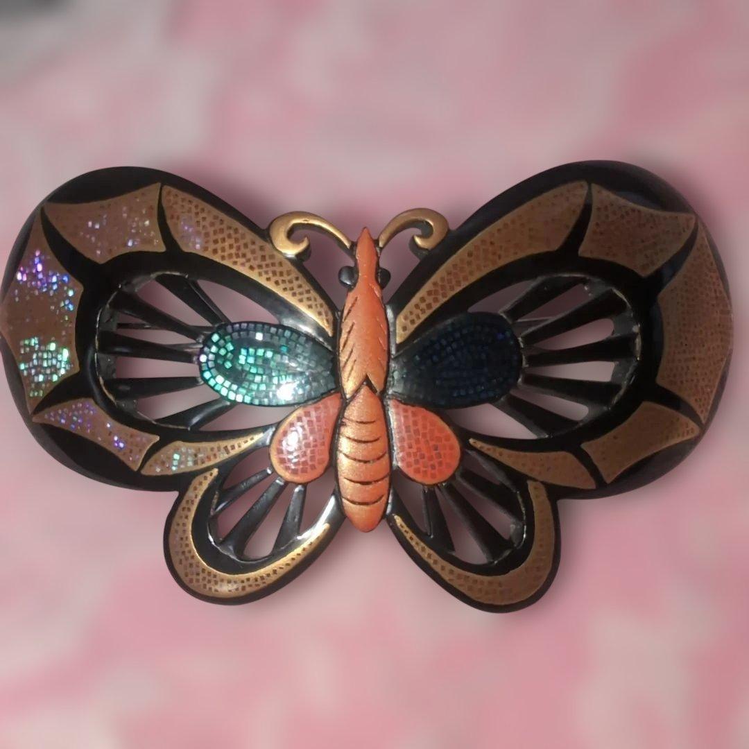 本鼈甲蒔絵螺鈿蝶モチーフ髪留め