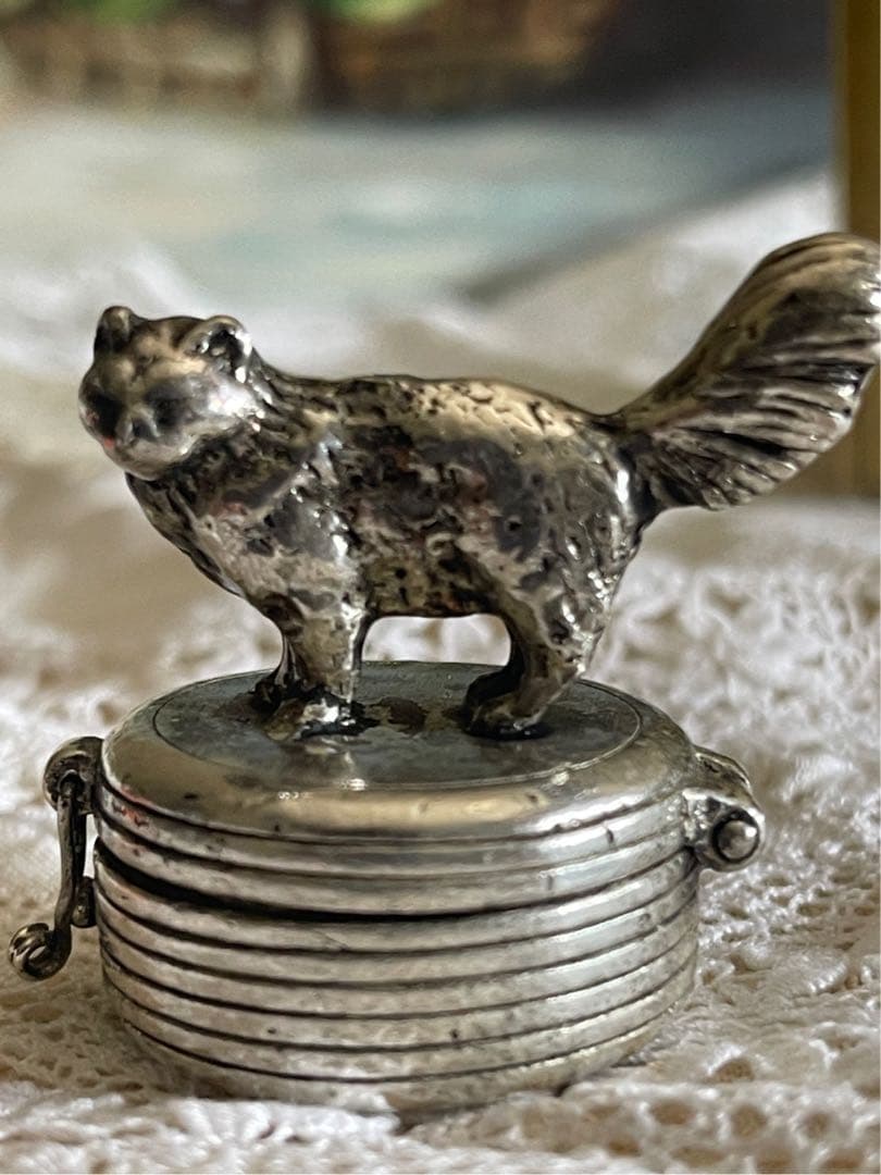 【き9】20 フランス　アンティーク　猫　小物入れ　蚤の市