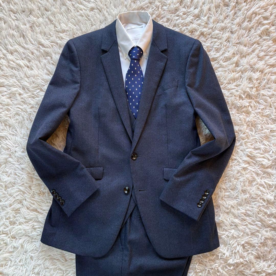 美品 SUIT SELLECT スリーピース ビジネススーツ ネイビー A6