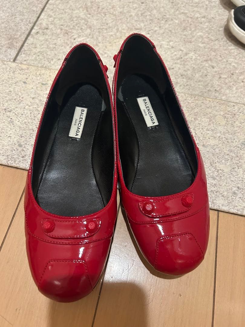 バレンシアガ　赤　パンプス　フラットバレエシューズ　美品　サイズ37 匿名配送