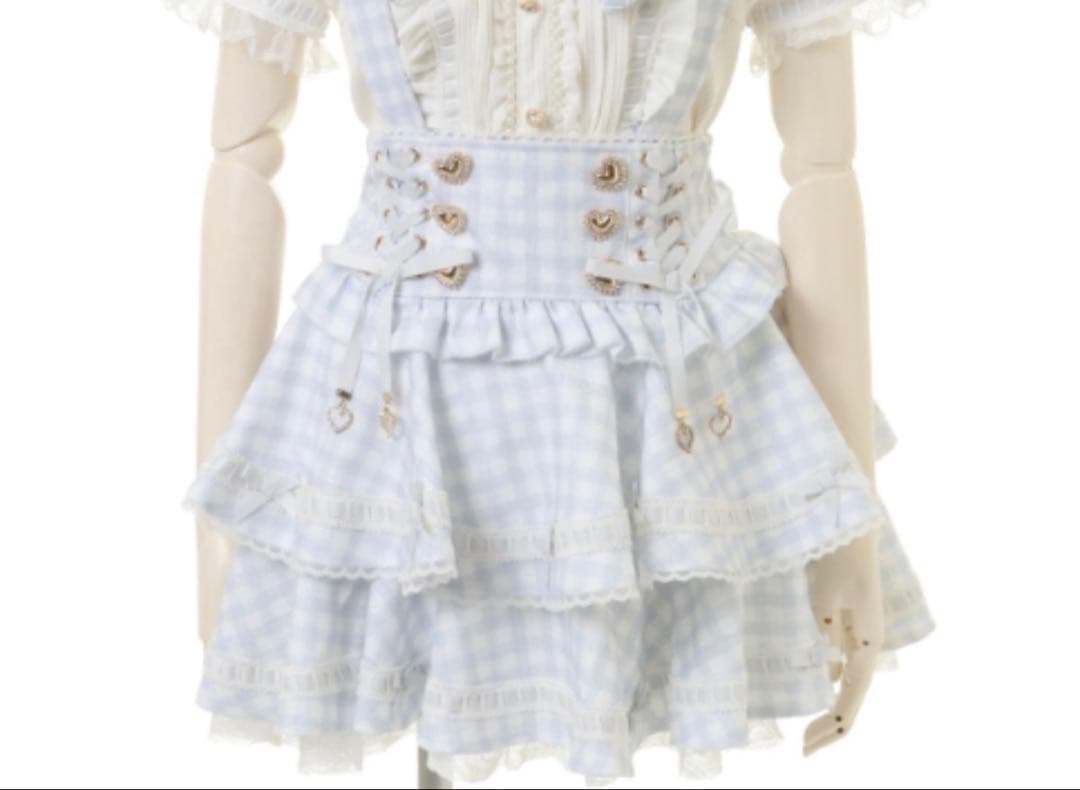 LIZLISA はしごリボンギンガムティアードスカパン 水色 ブルー