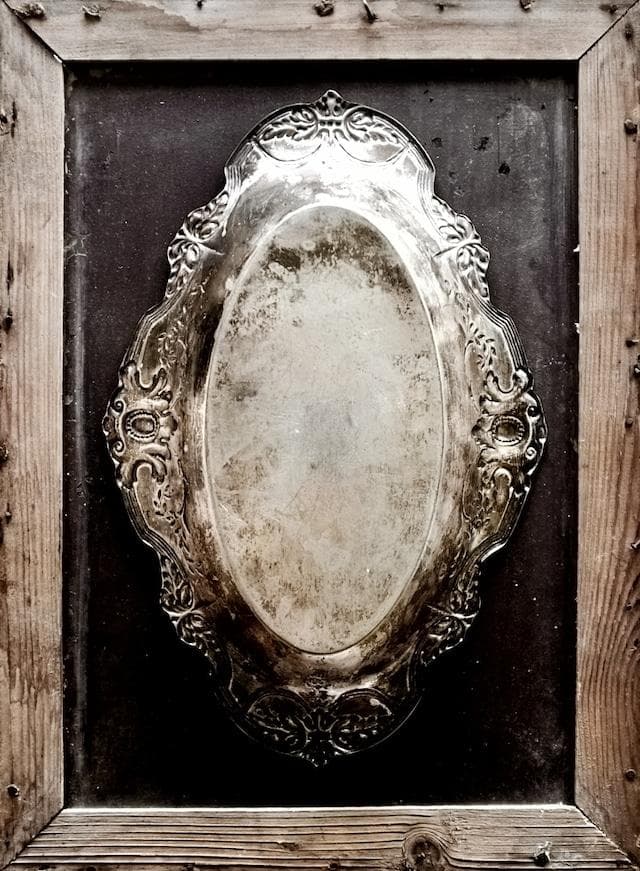 フランス 34.5c 銀の薔薇とメダリオンとシルバープレートトレイ アンティーク