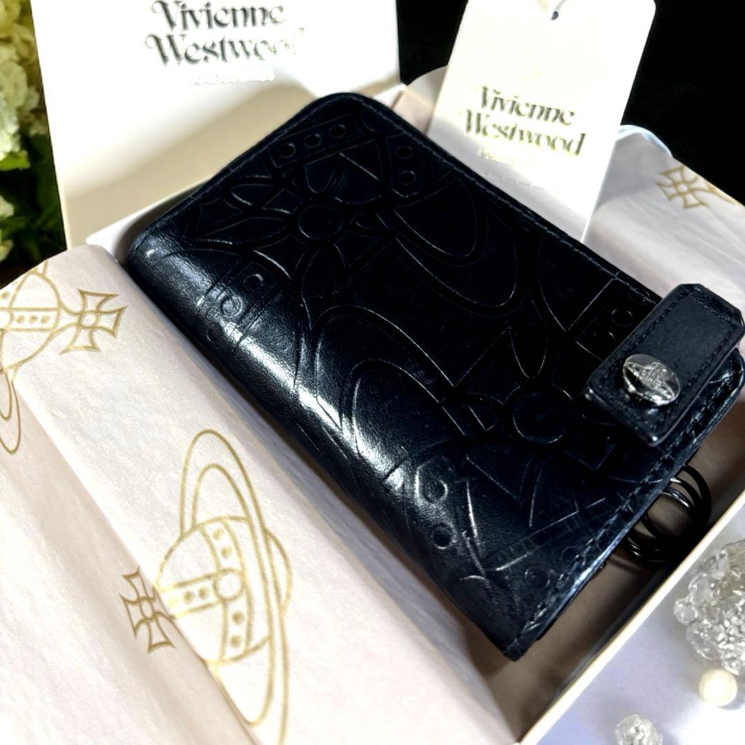 Vivienne Westwood 小銭入れ付き4連キーケース オーブ型押し　黒