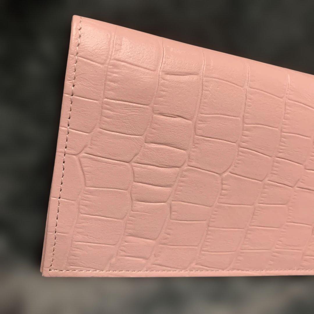 み*る様 皇居財布　ピンク クロコダイル風　長財布　牛革？