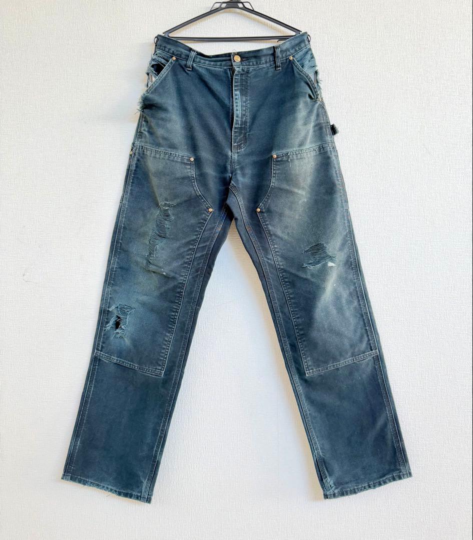 超超スペシャル 36X34 W36カーハート ダブルニー パンツ ブラック 黒