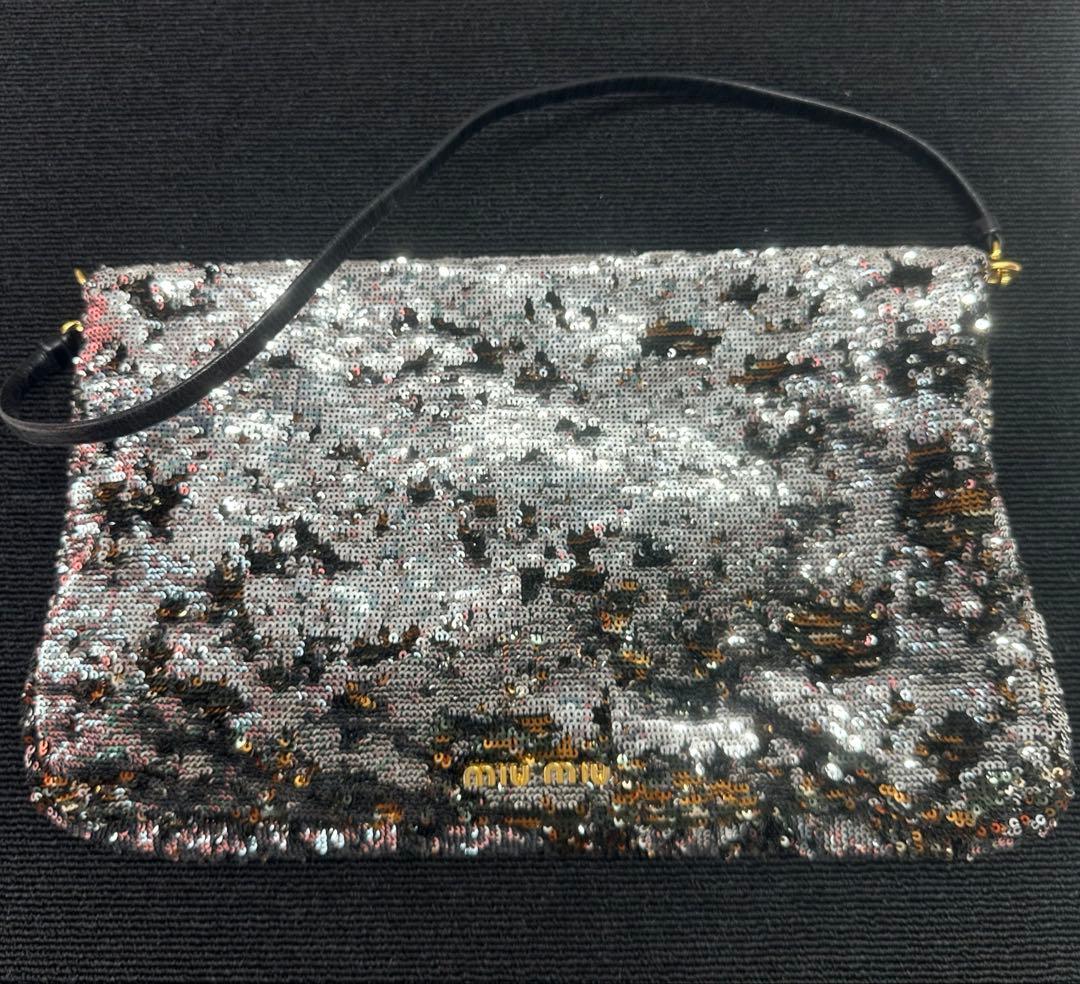 ミュウミュウ　スパンコール装飾 クラッチバッグ シルバーゴールド