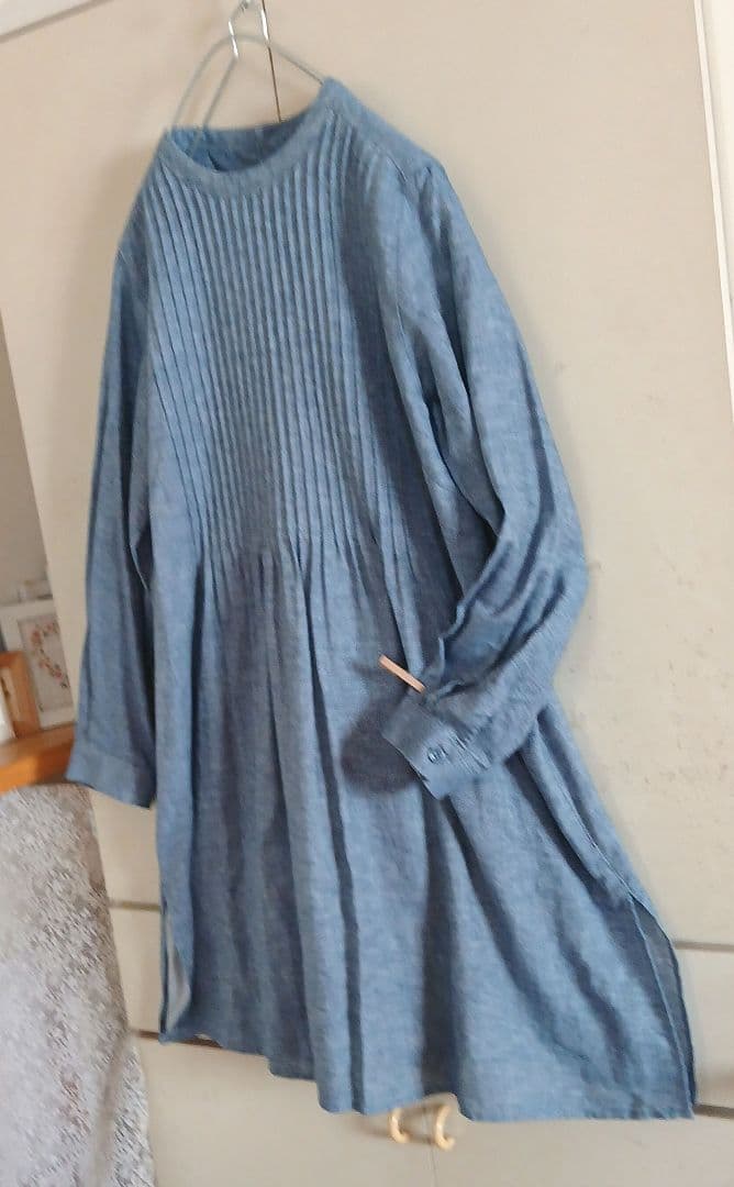 ハルメク　新品　ピンタック　チュニック　ワンピース　綿麻　デニムライク