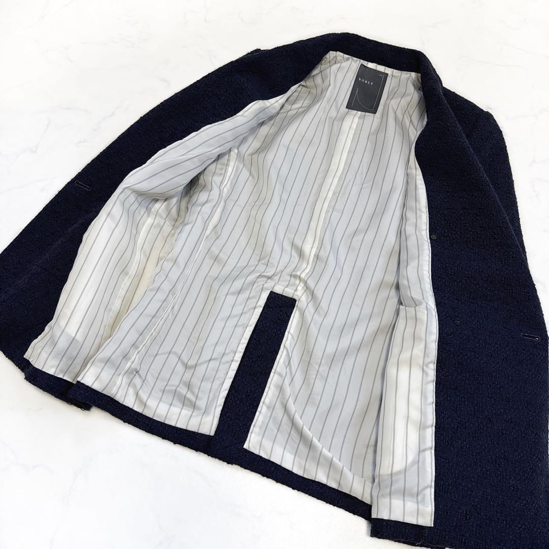 25年 NOBLE ノーブル ツイード ドラペルジャケット ネイビー 金ボタン