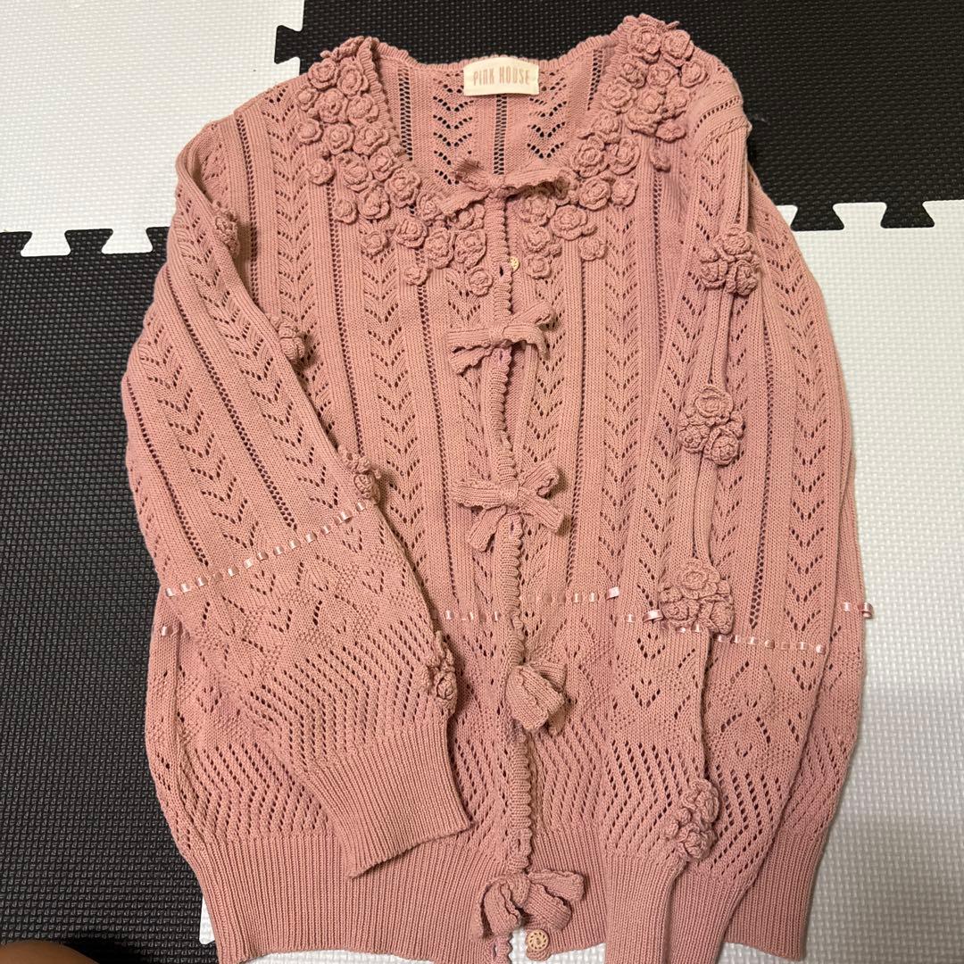 PINK HOUSE 花モチーフ ニットカーディガン