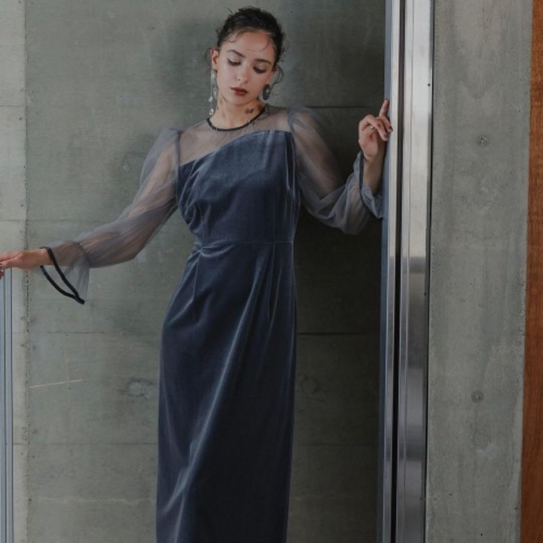 【新品未使用】callarus カラルス　アシメデザインベロアワンピースドレス