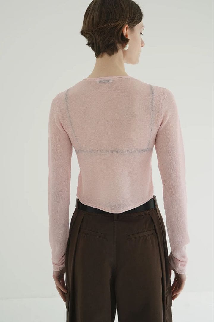 クラネ SHEER ROLLED EDGE KNIT CARDIGAN ピンク