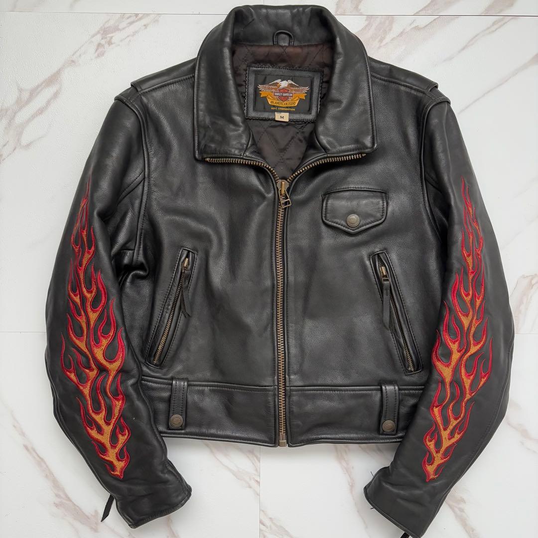 希少✨️Harley Davidsonレザー ライダース ジャケット 刺繍 M