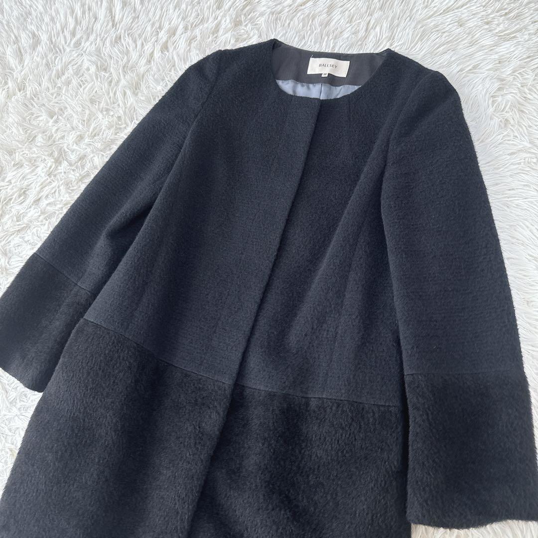 BALLSEY 38 黒色 ノーカラーコート ウール アルパカ アンゴラ