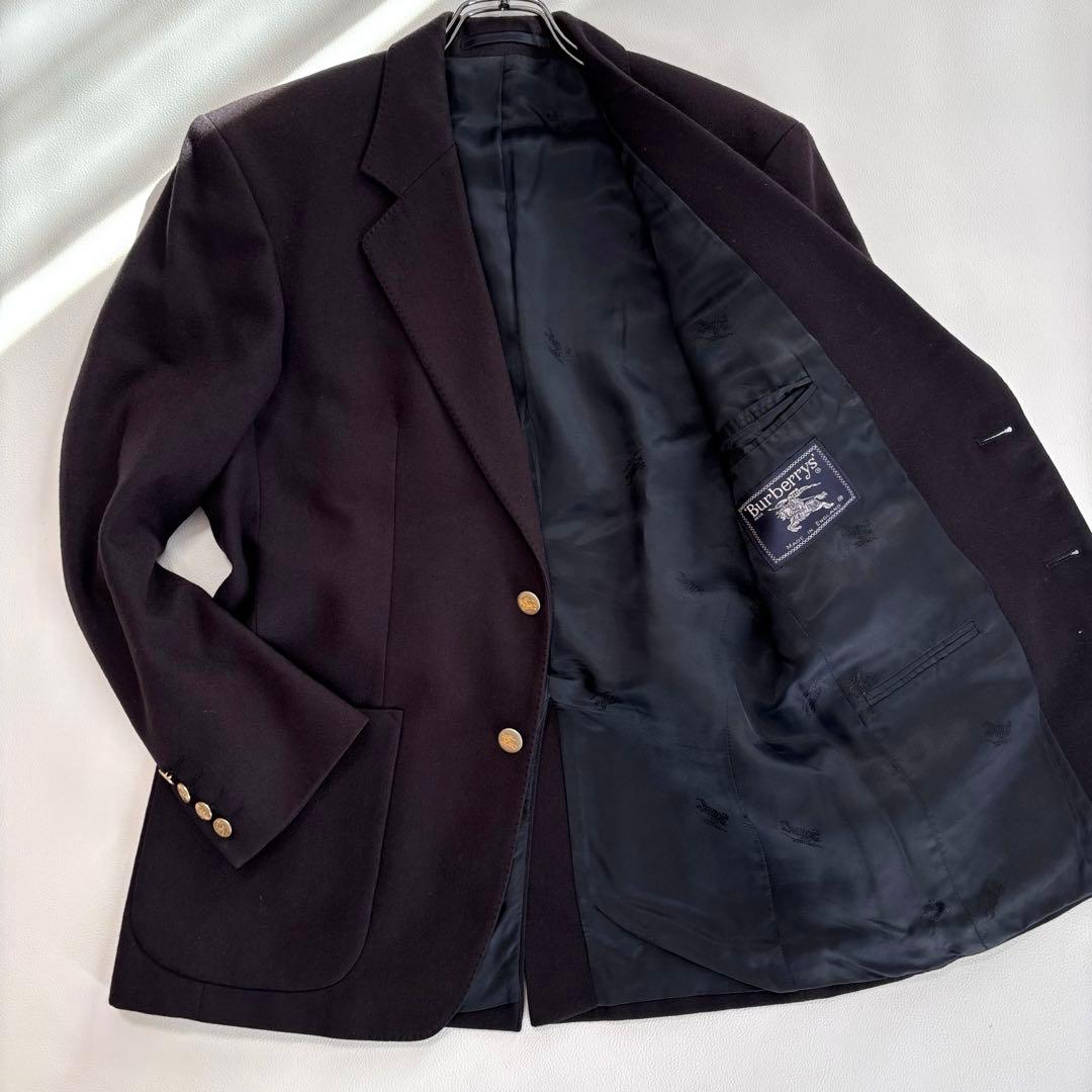 美品 80s バーバリー[ウールリネン 金ボタン]テーラードジャケット