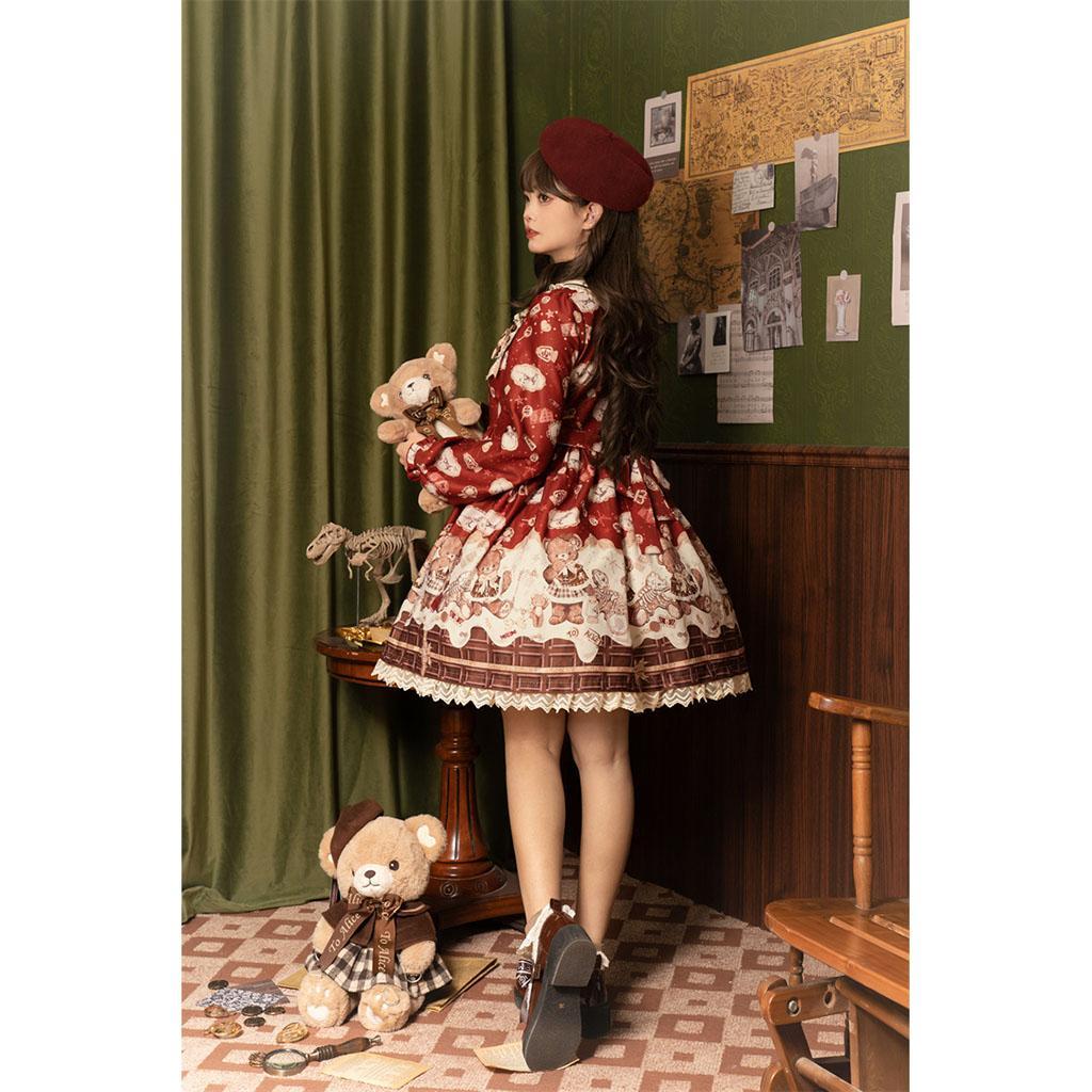 No.2877_to alice_ボルドーくまちゃん柄ケープ風コート2点セット