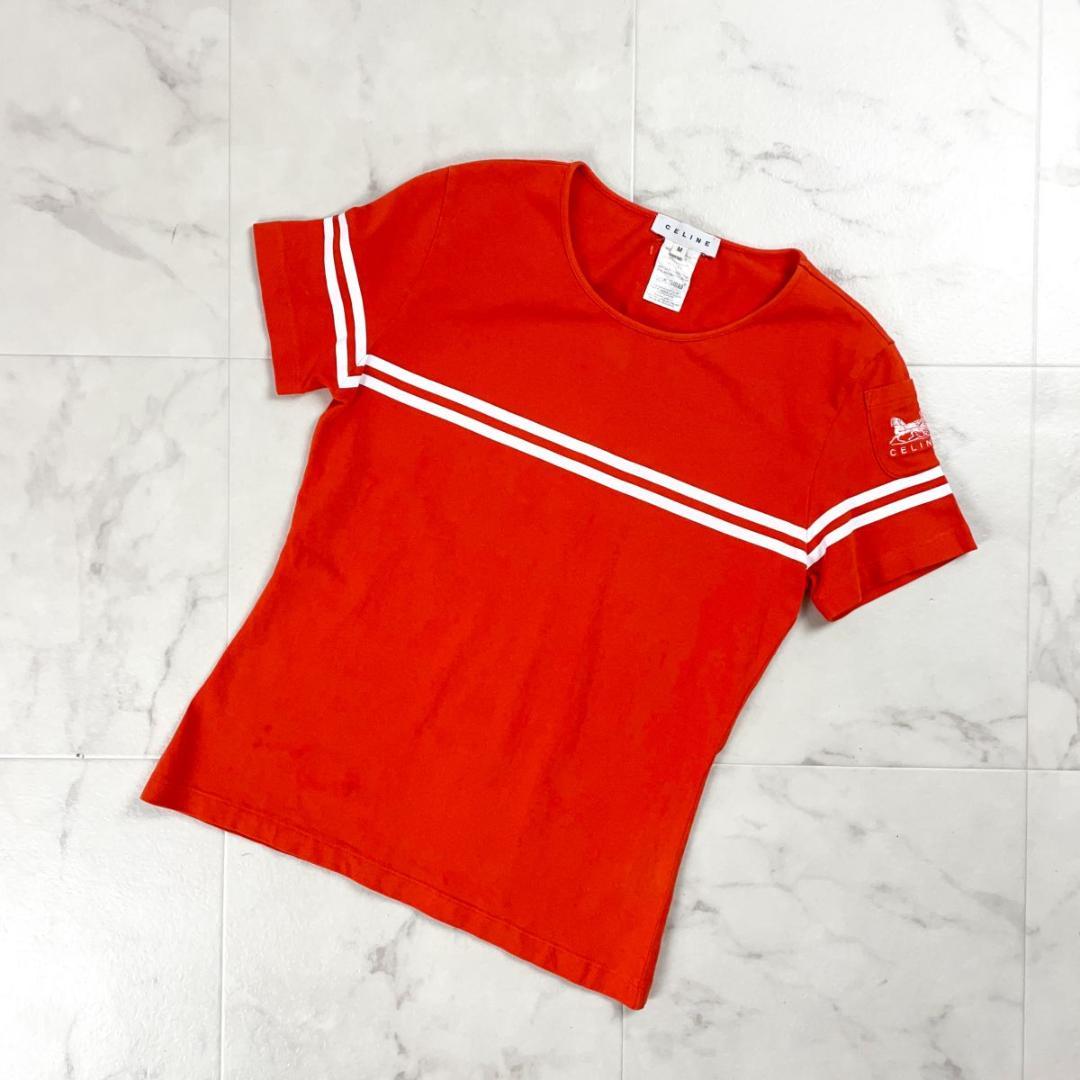 セリーヌ 90s~00s vintage ライン 半袖Tシャツ 橙M*JD335