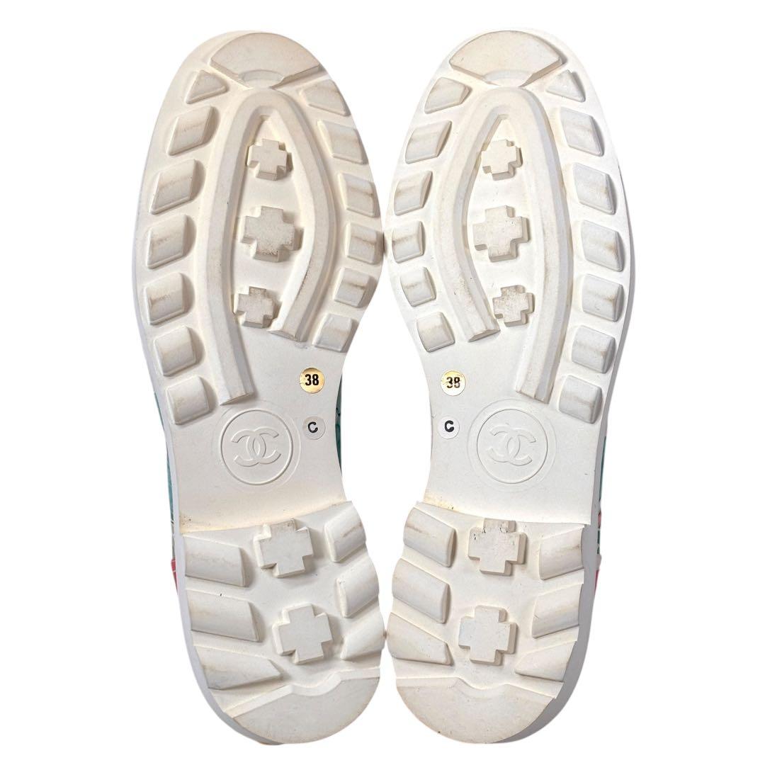 シャネル CHANELフラワー柄 レースアップシューズ 38 ※難あり