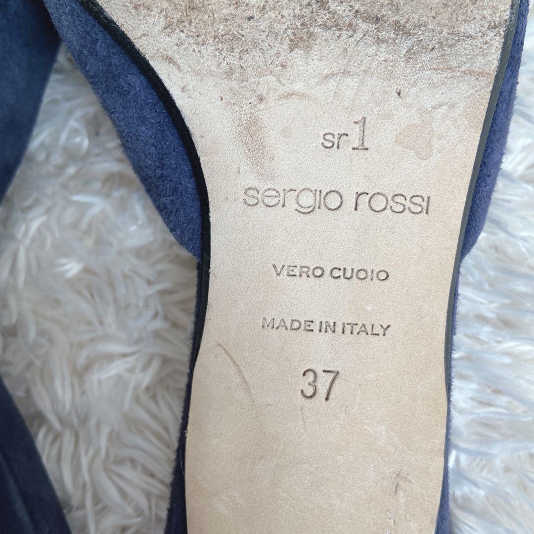 セルジオロッシ　sr1　ローヒールパンプス　ネイビー　37　メタルプレート