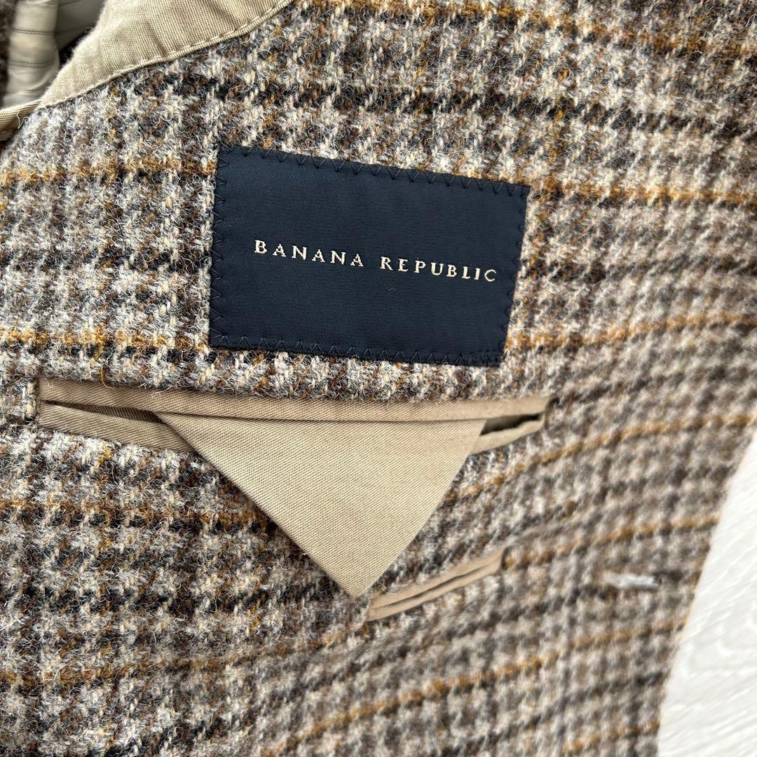 バナナリパブリック ハリスツイード テーラードジャケット ベージュ チェック40