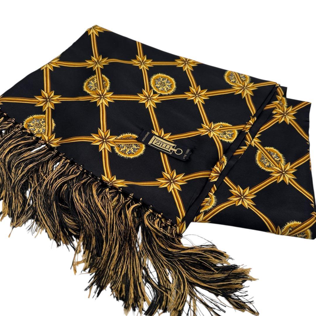 ほぼ未使用タグ付き ZILLI シルク100% 大判ストール マフラー 総柄