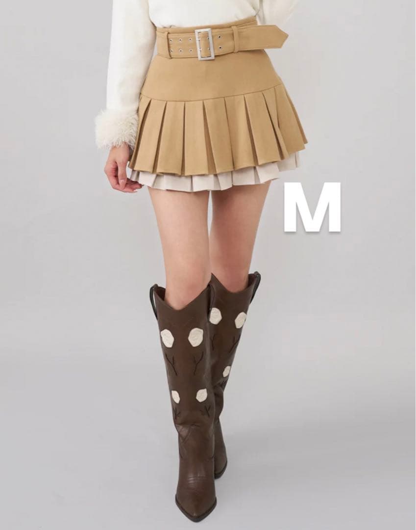 ダーリッチ darich ダブルプリーツミニスカート BEG ベージュ