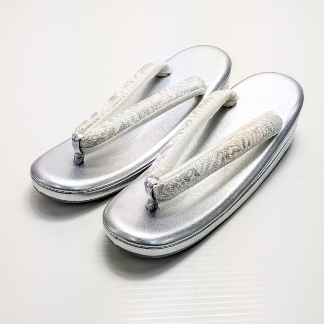 草履バッグセット フォーマル 帯地 シルバー S〜3Lサイズ u777