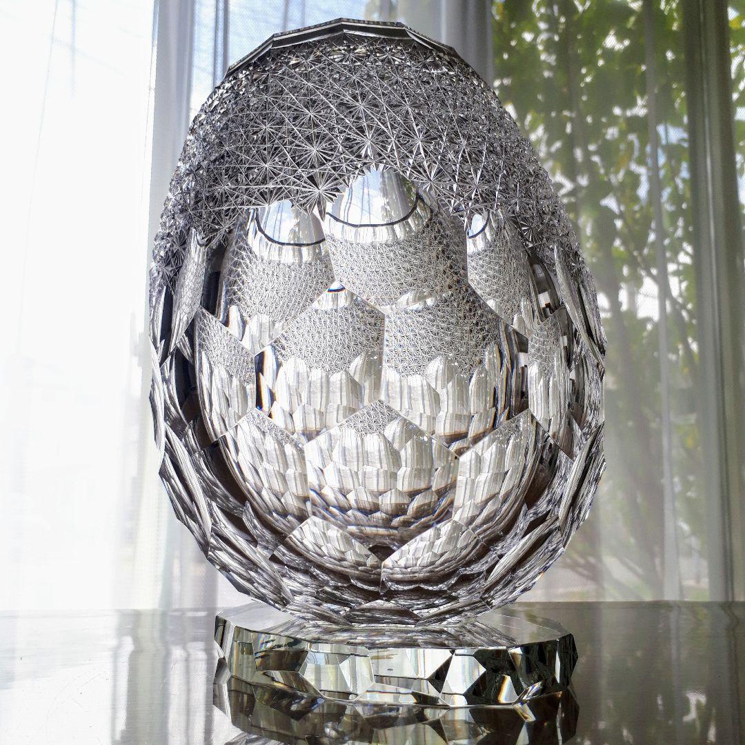 江戸切子　堀口硝子　三代目秀石 作品　花器　銘「ゴジラの卵」【 未使用　美品 】