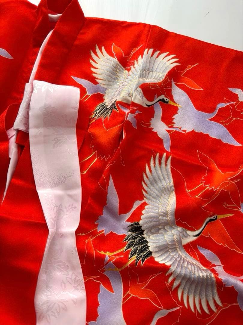 お宮参り 祝い着 掛け着 産着 長襦袢付き 赤 朱赤 鶴 女の子