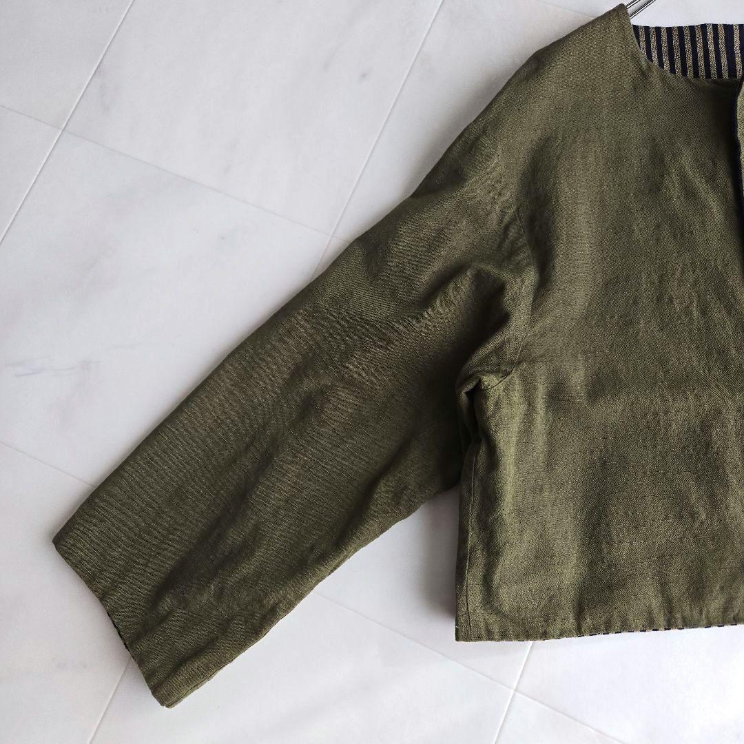 YAMMA ヤンマ産業 会津木綿 リバーシブル ノーカラージャケット