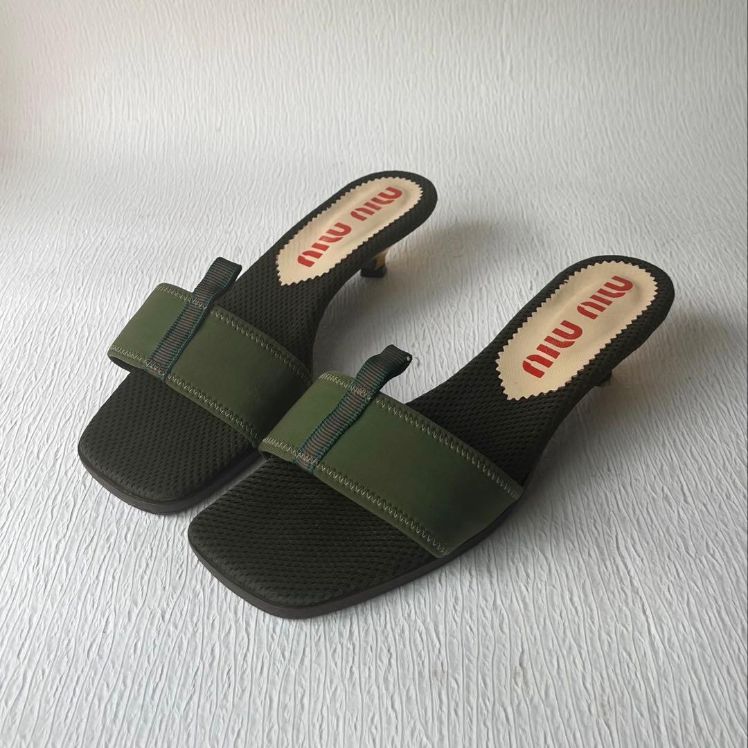 MIU MIU ミュール サンダル カーキ ヒール 37