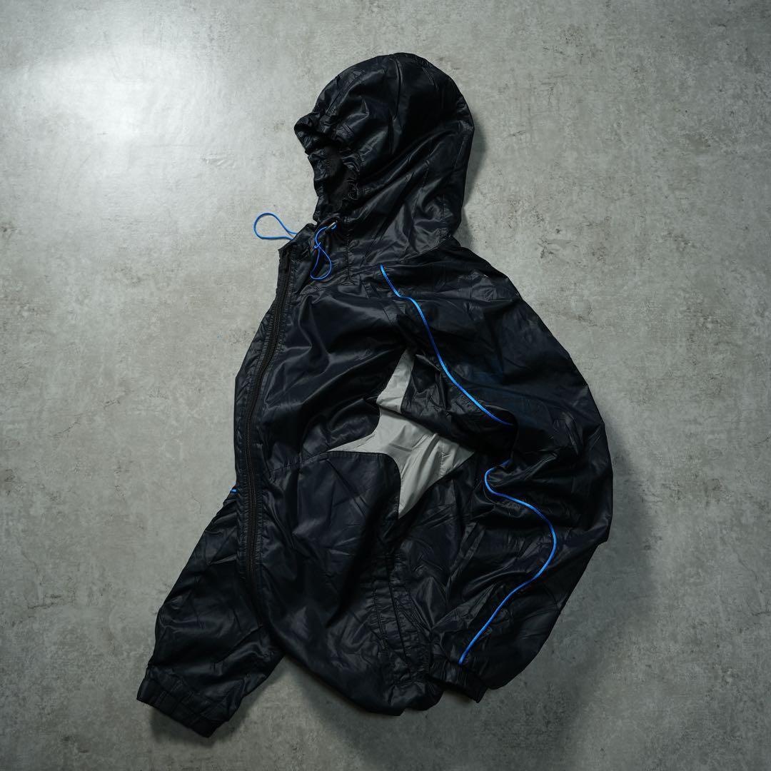 00s y2k NIKE フードナイロンジャケット 刺繍ロゴ 流線形 テック系