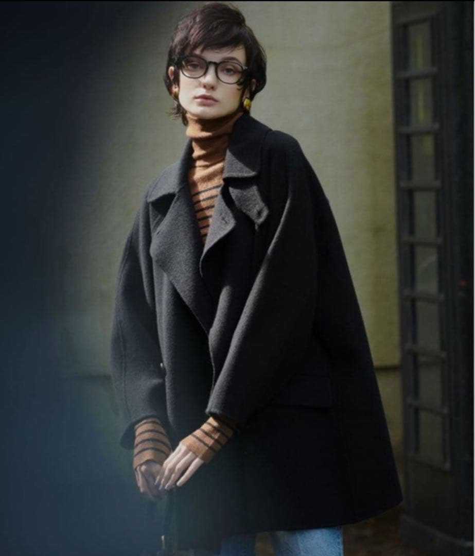 Mila Owen コート 衿ストラップハーフ丈リバーPコート