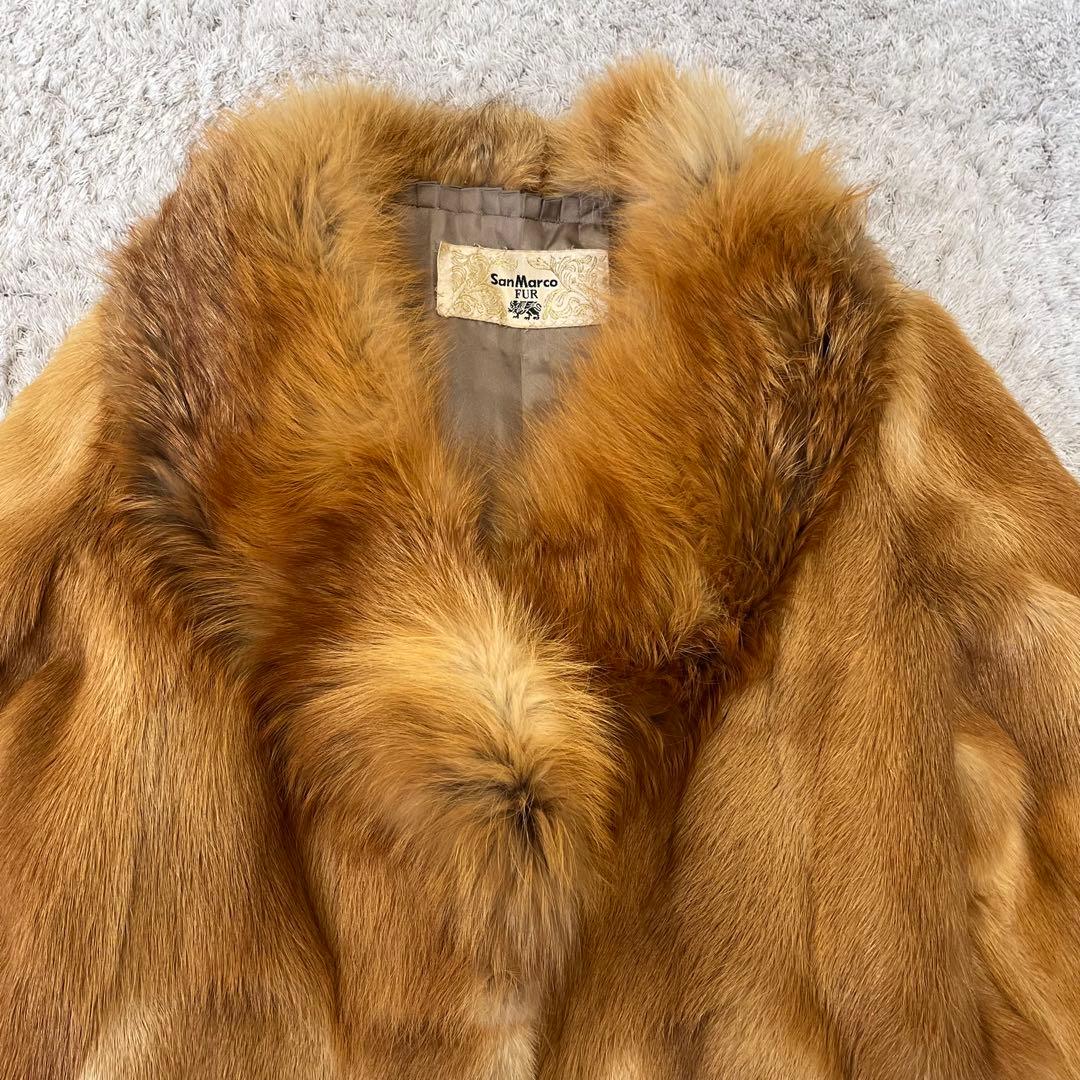 フォックス リアルファー コート ボリューム襟 毛皮 毛並み良好 レッドブラウン