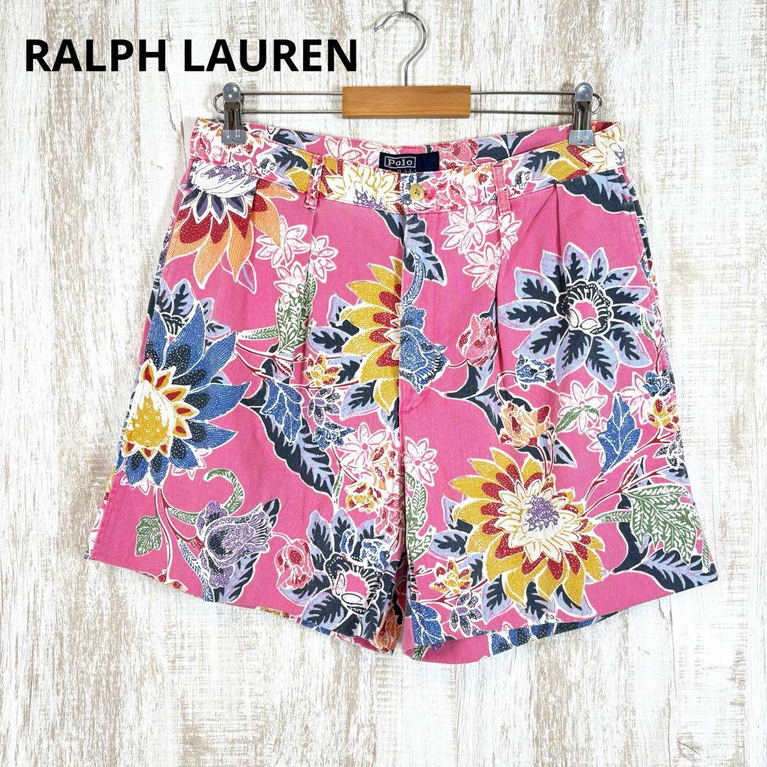 90s ポロバイラルフローレン 花柄 コットン ハーフパンツ ピンク